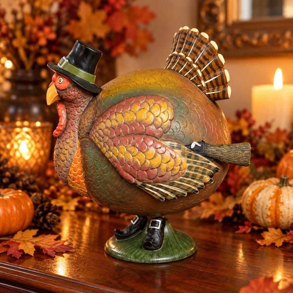 Department 56 Flip Tops Thanksgiving Turkey Candy Dish 2002 Gun Tip Missing